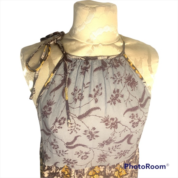 Free People Blue and Yellow Floral Printed Boho Mini Dress NWOT Medium - Picture 5 of 8